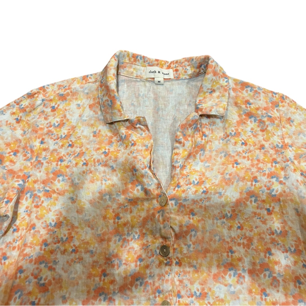 cloth & stone Floral Short-Sleeve Button Front Blouse in Peach Multi - Picture 4 of 6